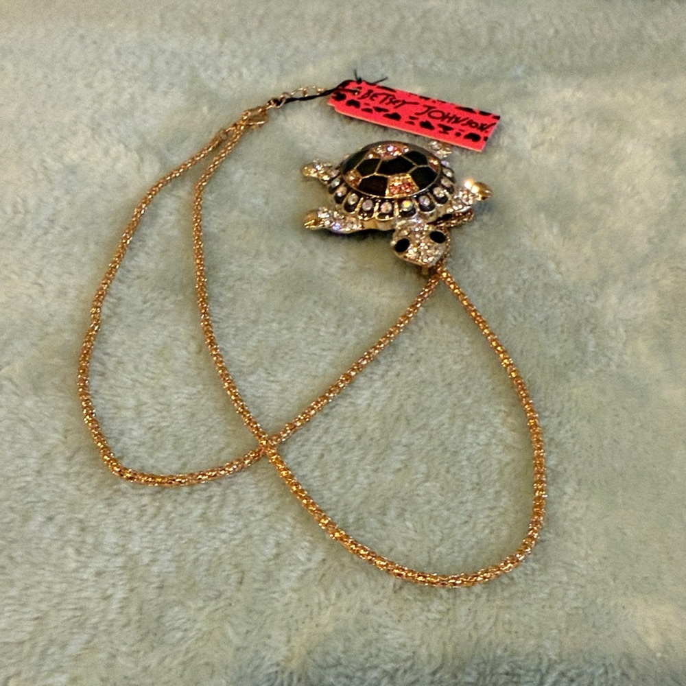Betsey Johnson Multicolor Turtle Pendant with Gold Chain - Picture 9 of 9
